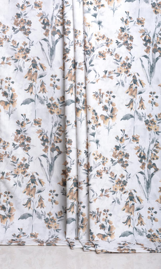 Floral Print Curtains (Beige/ Brown)