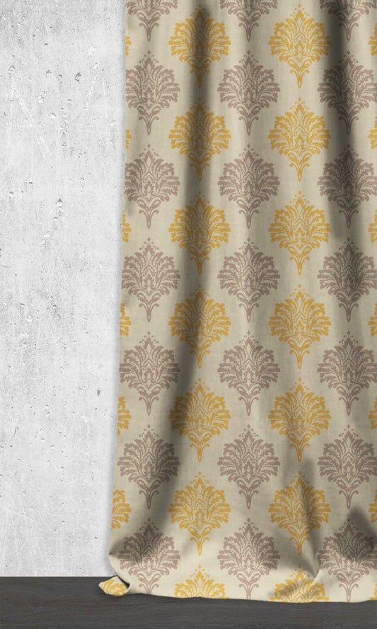 Damask Patterned Dimout Home Décor Fabric Sample (Yellow/ Grey)