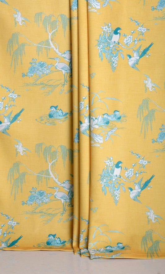 Chinoiserie Toile Velvet Home Décor Fabric By the Metre (Yellow)