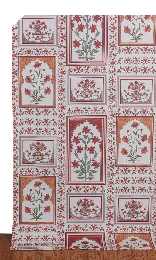 Floral Cotton Drapery (Red/ Orange)