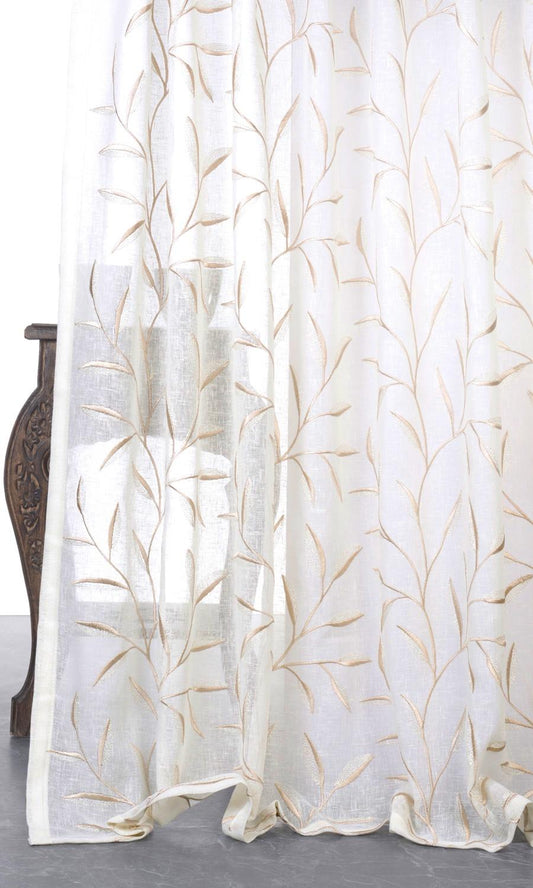 Sheer Floral Embroidered Curtains (White/ Beige)