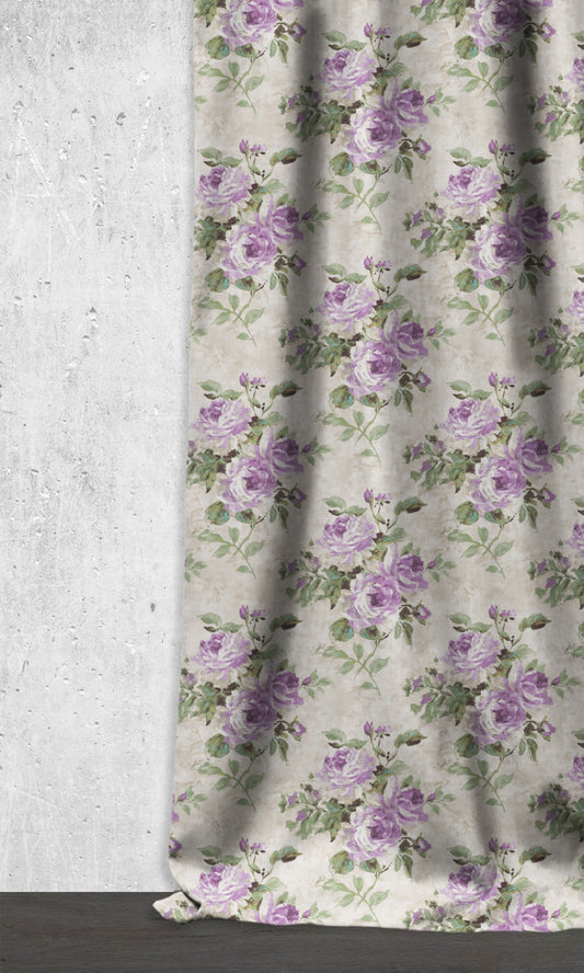 Dimout Floral Curtains (Purple/ Ivory/ Grey)