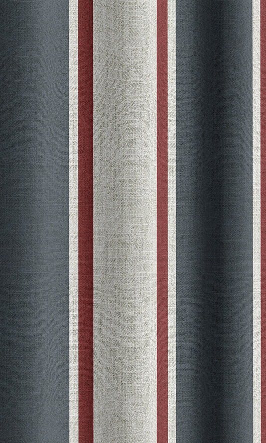 Custom Striped Curtains (Slate Grey/ Red)