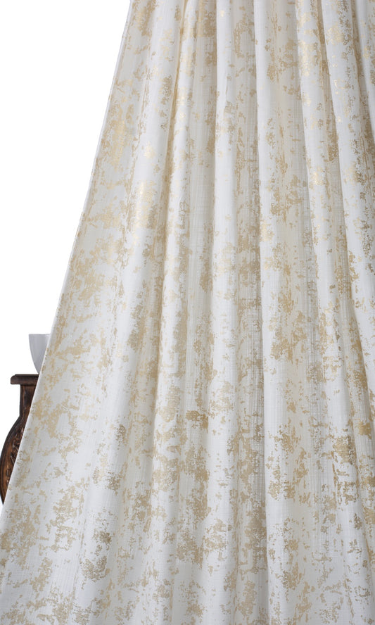 Metallic Abstract Print Drapes (Cream/ Golden)