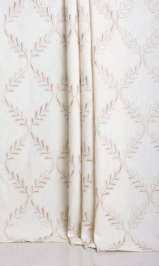 Poly-Linen Embroidered Drapes (White/ Cream)