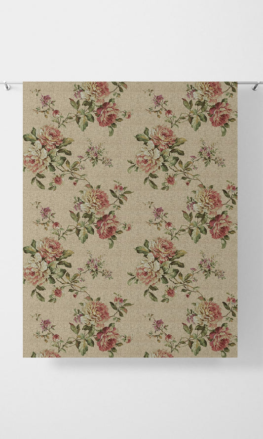 Floral Curtain Panels (Ochre/ Green/ Red)