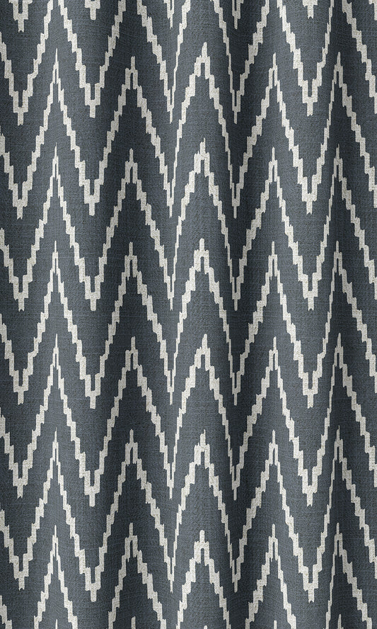 Chevron Print Window Drapes (Petrol Blue/ White)