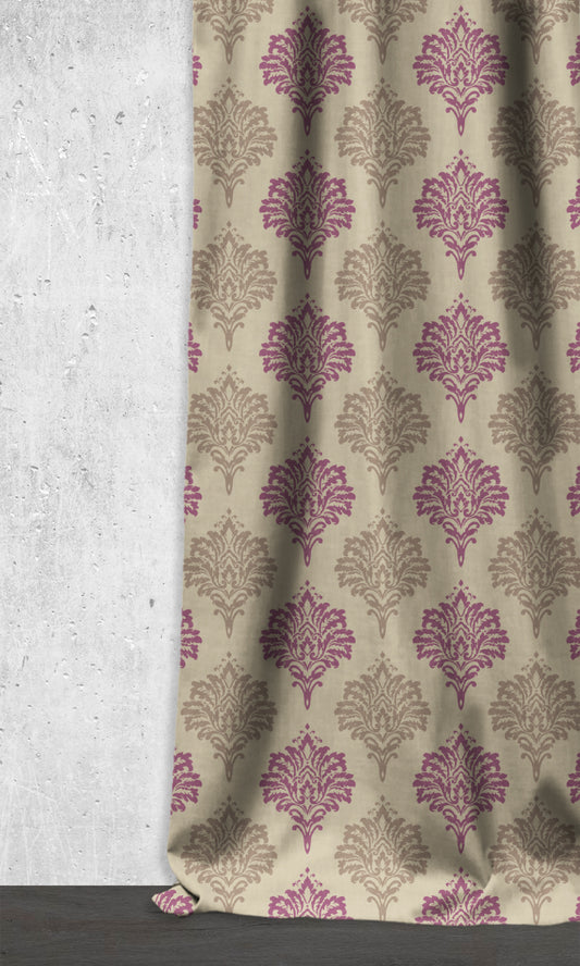 Damask Patterned Home Décor Fabric By the Metre (Lilac/ Grey)