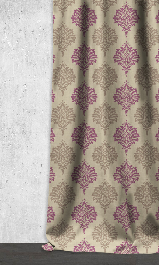 Damask Patterned Curtains (Lilac/ Grey)