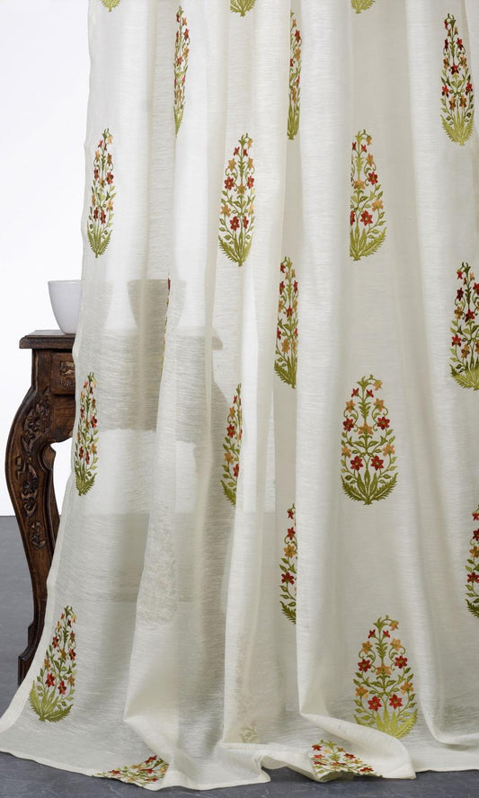 Sheer Floral Paisley Curtains (Cream/ Green/ Red/ Orange)