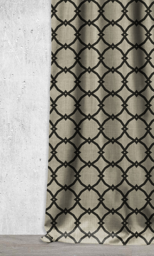 Geometrical Patterned Home Décor Fabric Sample (Black/ Stone Grey)