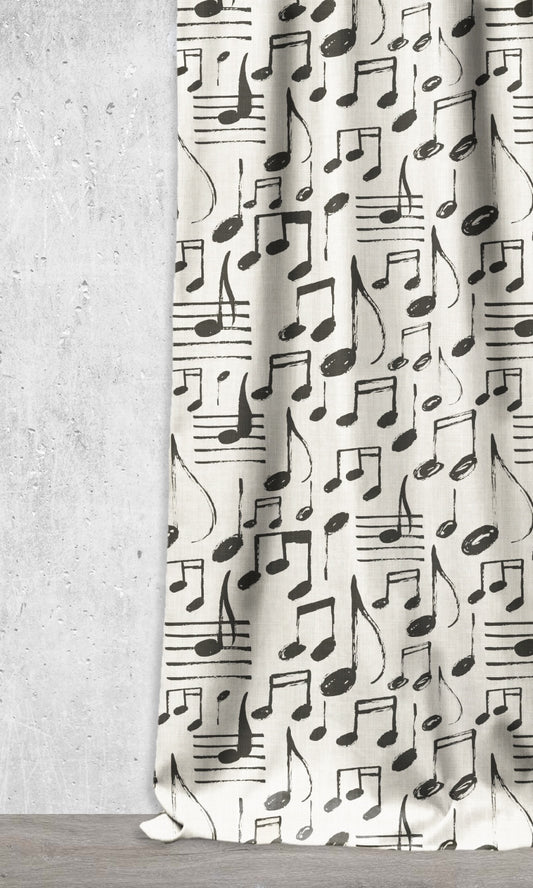 Music Themed Print Home Décor Fabric Sample (Black/ Milky White)