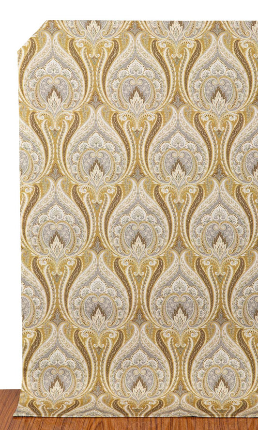 Floral Damask Drapery (Grey/ Yellow)