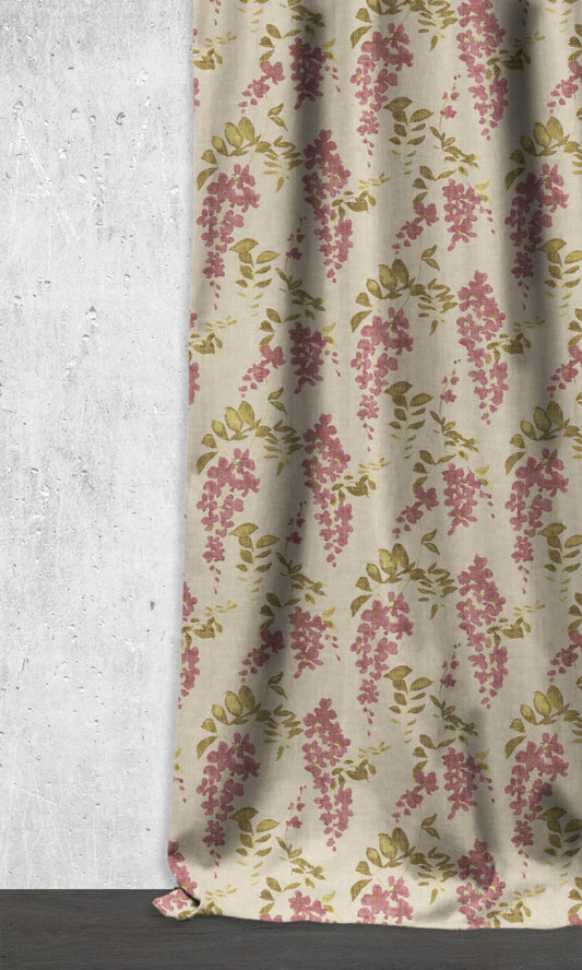 Dimout Floral Curtains (Pink/ Cream)