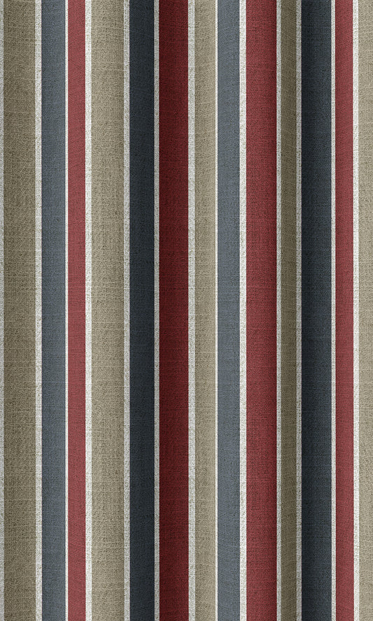 Striped Print Home Décor Fabric Sample (Grey/ Red/ Slate Blue)