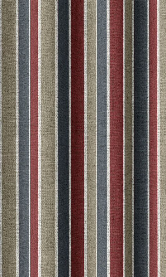 Striped Print Home Décor Fabric By the Metre (Grey/ Red/ Slate Blue)