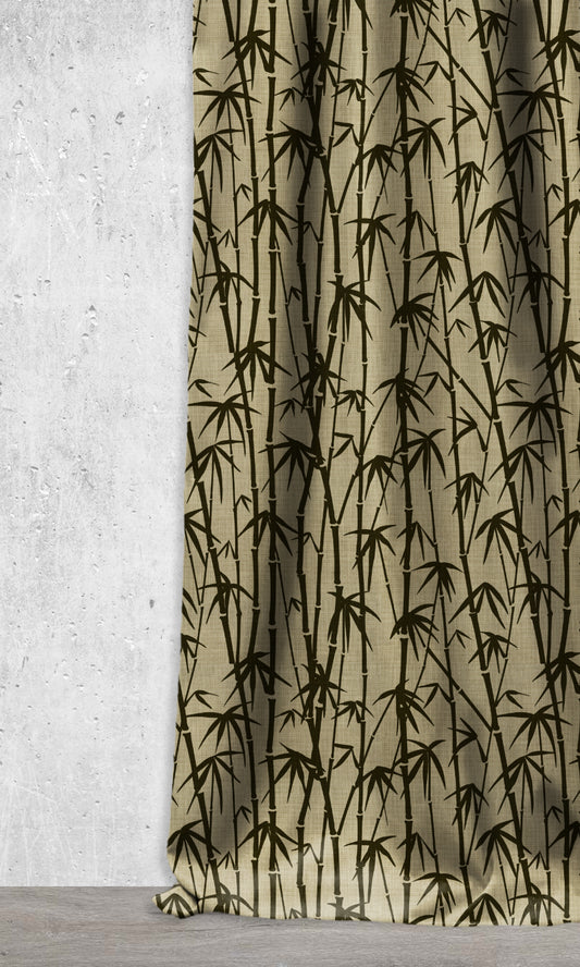 Botanical Printed Curtains (Black/ Khaki Brown)