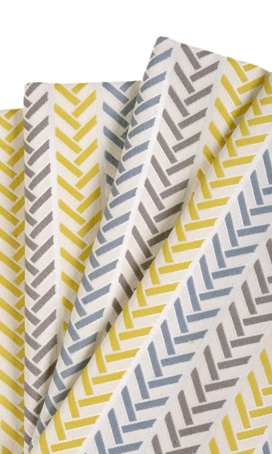 Herringbone Jacquard Drapes (Yellow/ Steel Blue/ Grey)