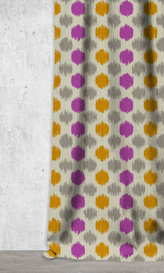 Printed Home Décor Fabric Sample (Magenta Pink/ Honey Yellow/ Grey)
