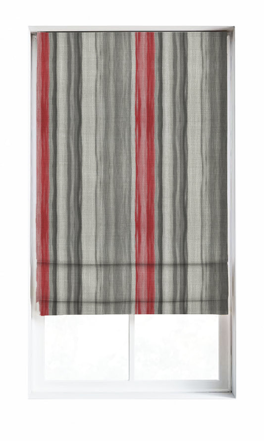 Modern Striped Window Curtains (Grey/ Red)