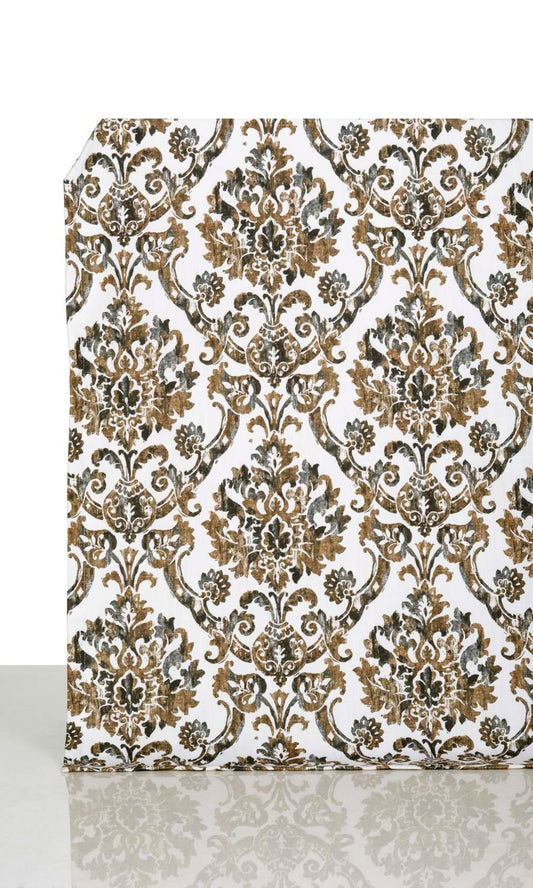 Damask Print Curtains (Brown/ Grey)