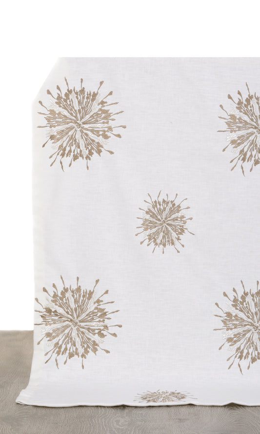 Sunburst Embroidered Drapes (White/ Coffee Brown)