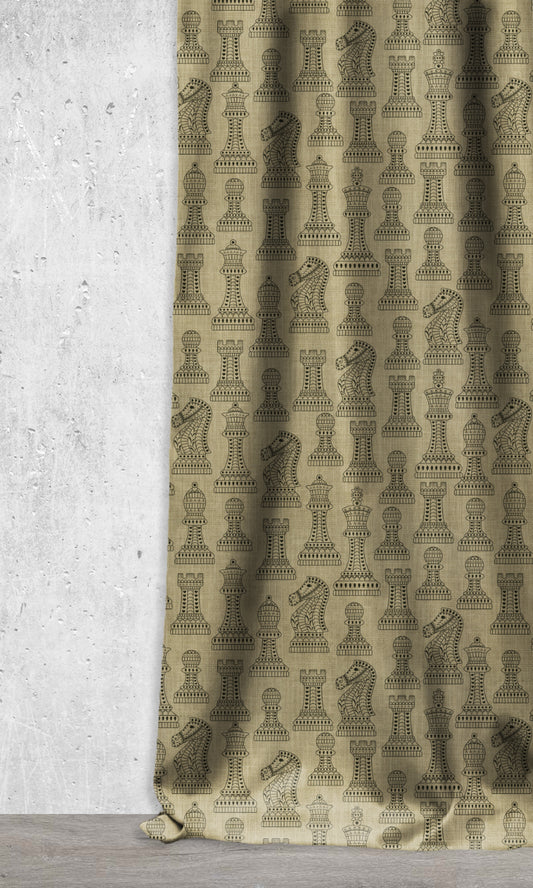 Modern Print Curtains/ Drapes (Black/ Khaki Brown)