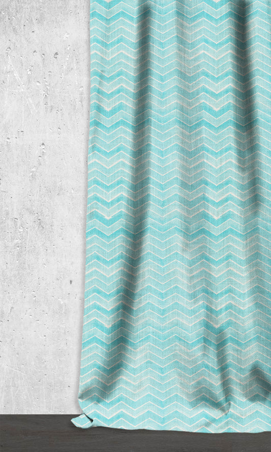 Chevron Print Drapes (Eggshell White/ Blue)