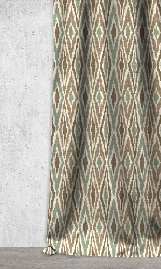 Patterned Ikat Home Décor Fabric By the Metre (Olive Green/ Pale Turquoise)