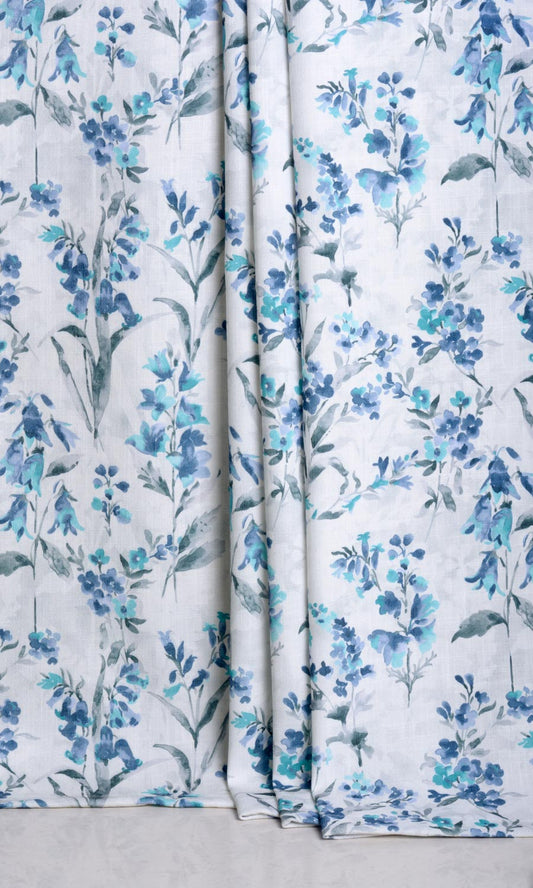 Floral Print Curtains (Blue/ Grey)