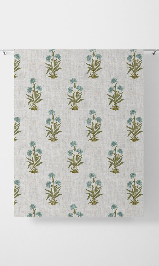 Modern Floral Home Décor Fabric By the Metre (Green/ Blue/ White)