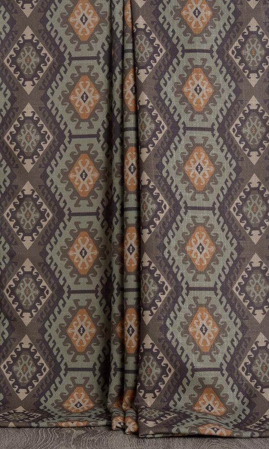 Kilim Print Custom Drapes (Gray/ Green/ Beige/ Brown)