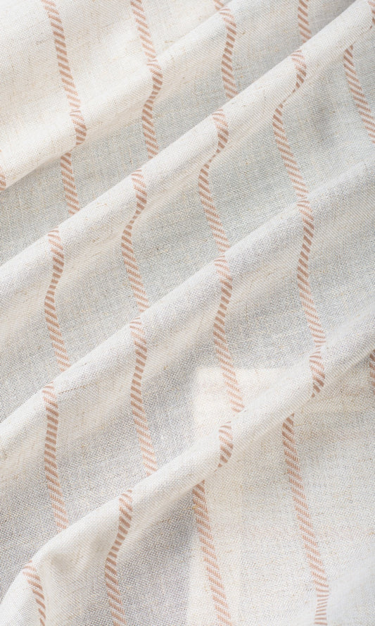 Striped Sheer Linen Blend Curtain Panels (Milky White/ Salmon Red)