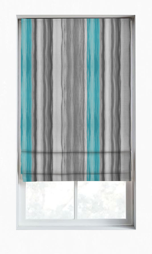 Dimout Striped Home Décor Fabric Sample (Grey/ Turquoise Blue)