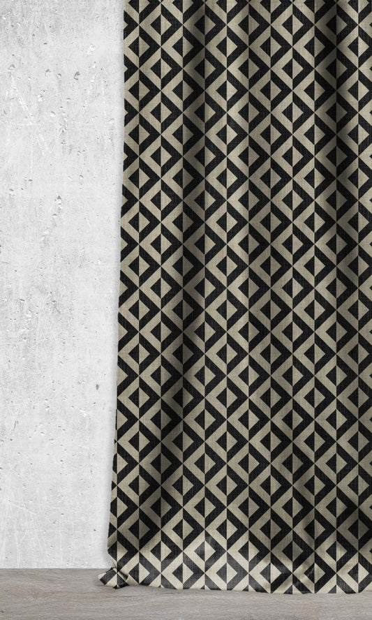 Modern Geo Print Home Décor Fabric By the Metre (Black/ Stone Grey)