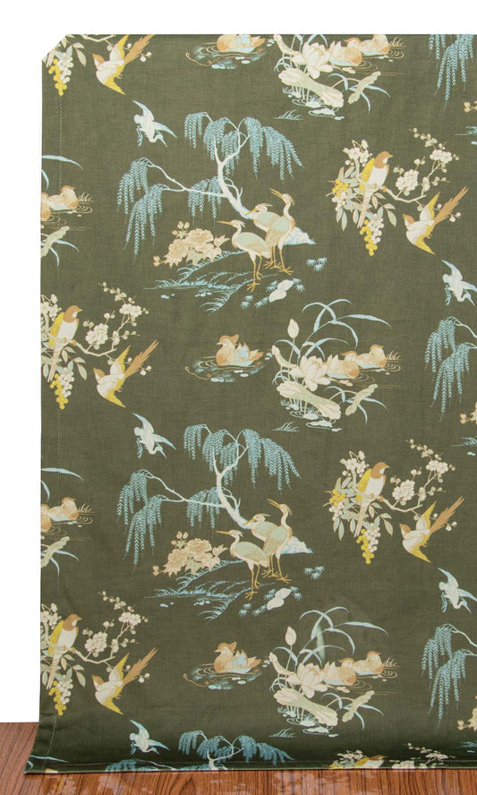 Chinoiserie Toile Velvet Curtains (Olive Green)