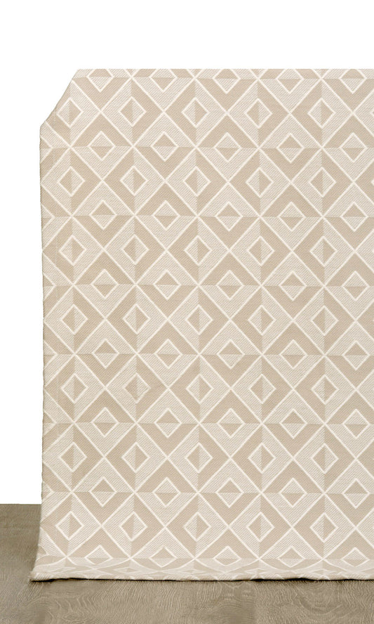 Woven Diamond Patterned Window Curtains (White/ Tan)