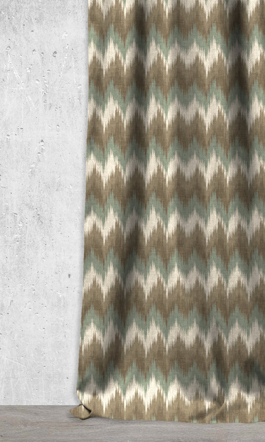 Chevron Patterned Ikat Drapes (Green/ Turquoise)