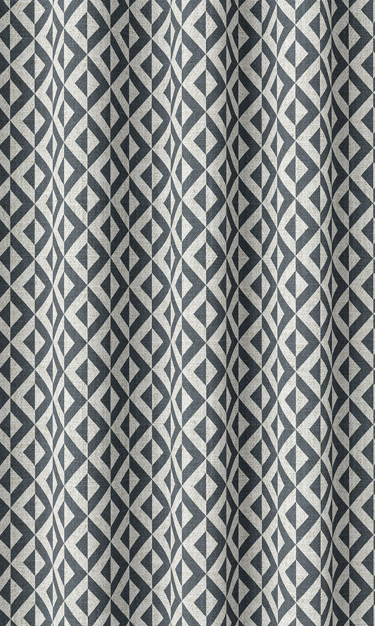 Modern Geometric Patterned Home Décor Fabric Sample (Petrol Blue/ White)