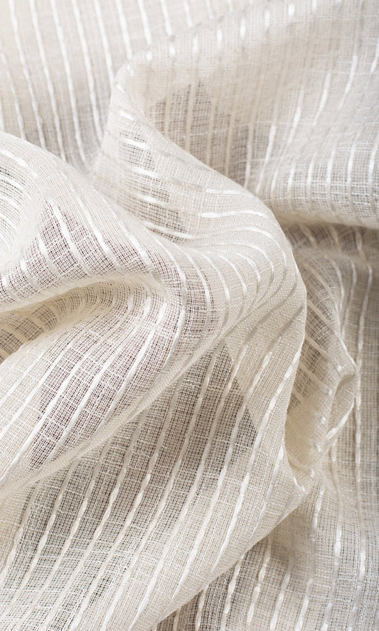 Embroidered Striped Sheer Home Décor Fabric By the Metre (Creamy Beige)