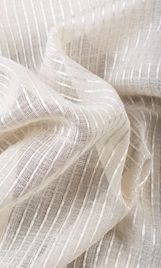 Embroidered Striped Sheer Window Curtains (Creamy Beige)