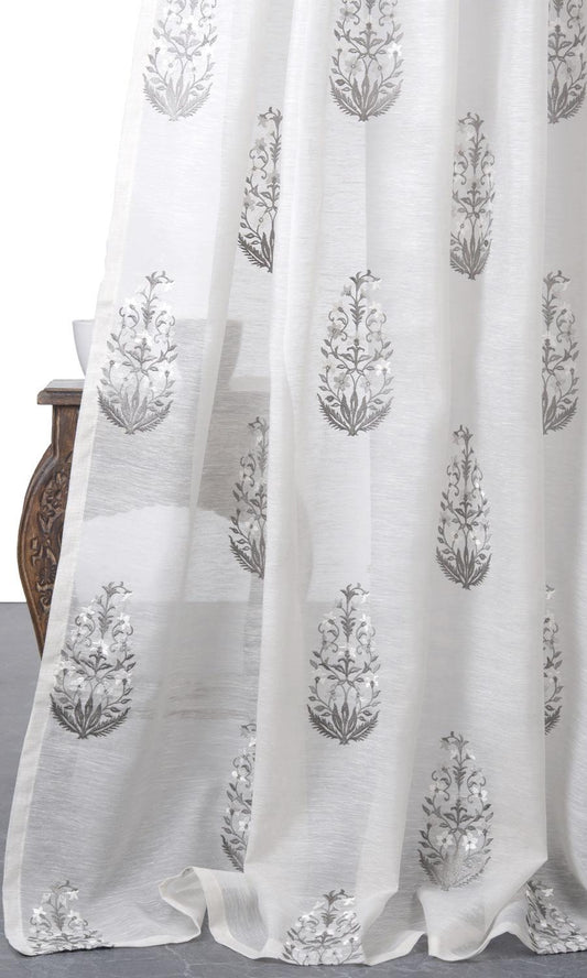 Sheer Floral Paisley Drapes (White/ Gray)