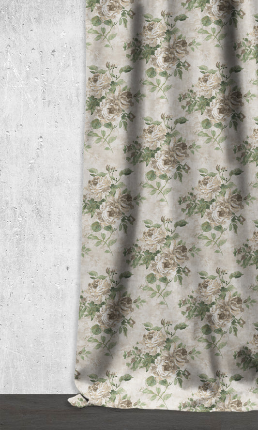 Dimout Floral Home Décor Fabric By the Metre (Green/ Grey)