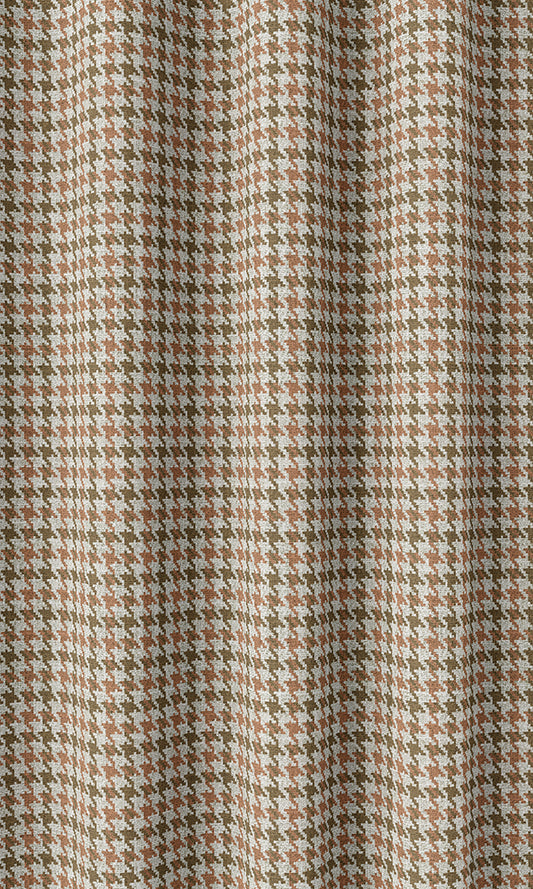 Houndstooth Patterned Home Décor Fabric Sample (Orange & Green)