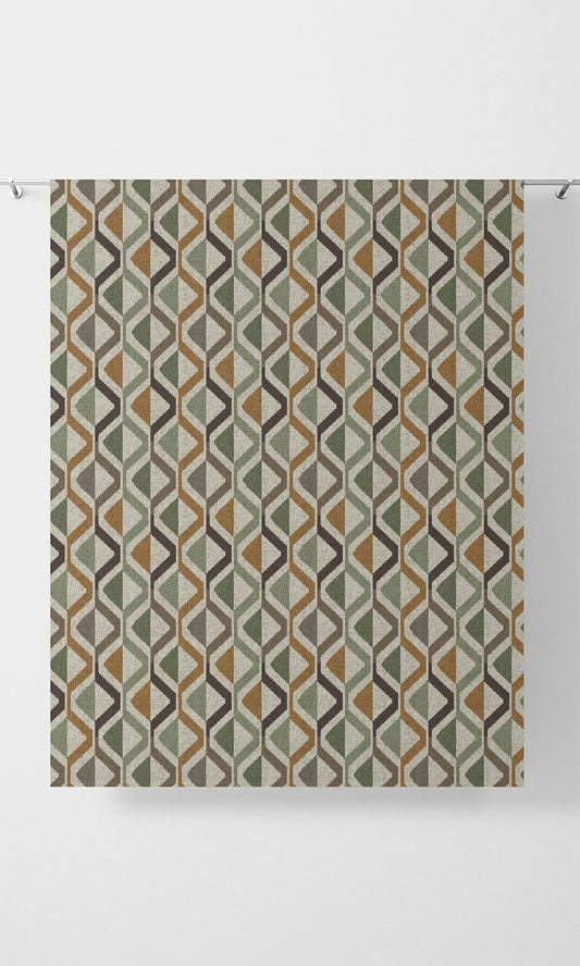 Geometric Print Home Décor Fabric Sample (Green / Orange/ Gray)