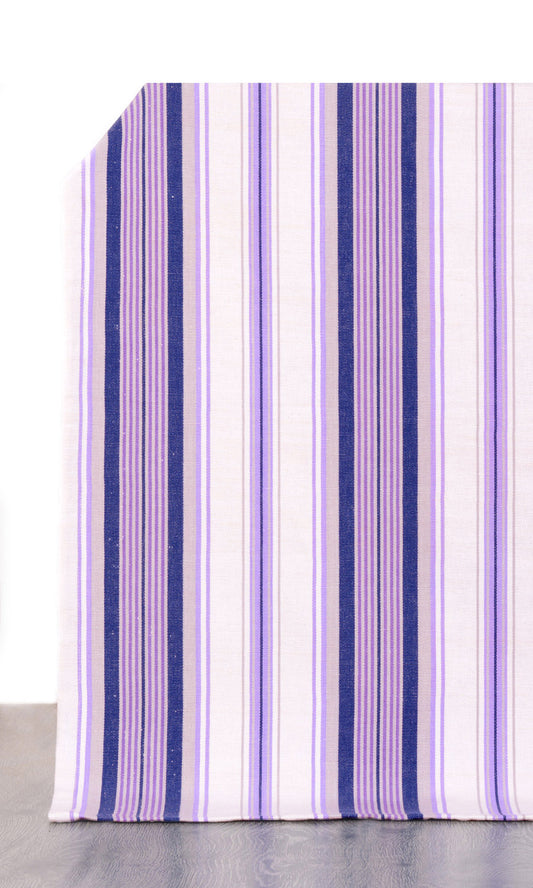 Striped Cotton Curtains (Violet/ Purple/ White)