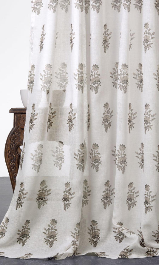 Sheer Floral Curtains (White/ Greige)