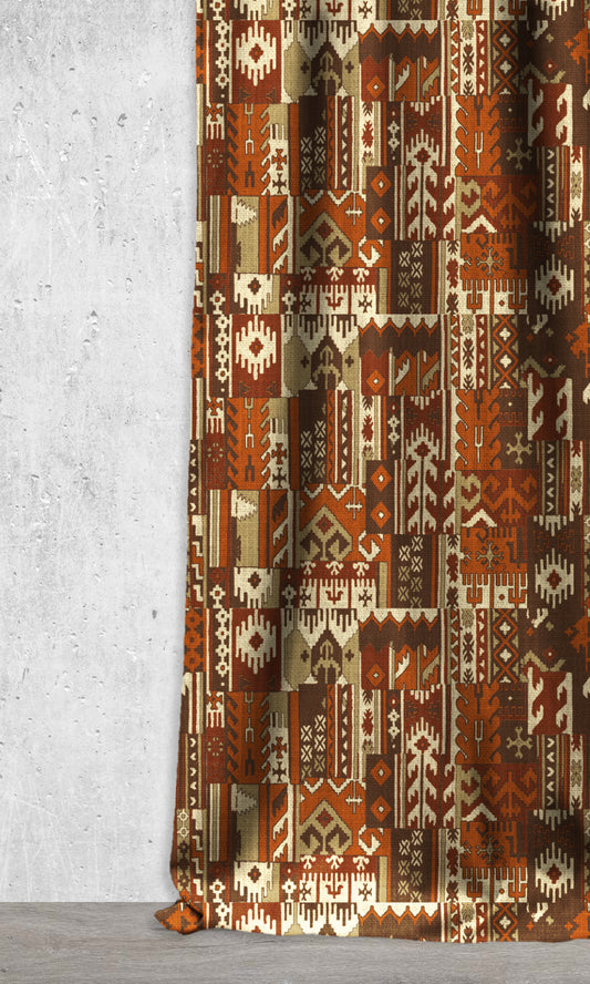 Kilim Print Drapery/ Curtains (Red/ Orange/ Brown)