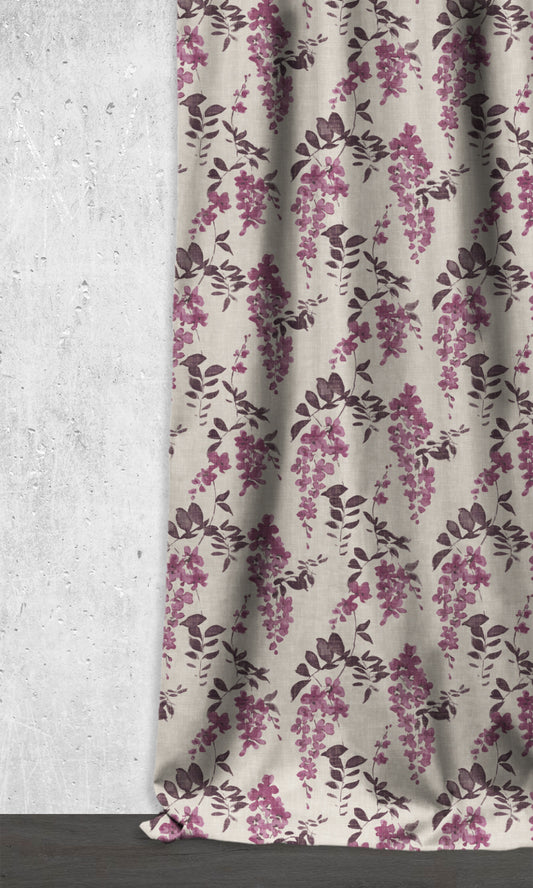 Dimout Floral Home Décor Fabric By the Metre (Purple/ Grey)