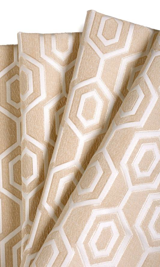 Honeycomb Patterned Home Décor Fabric By the Metre (Sand Beige/ White)